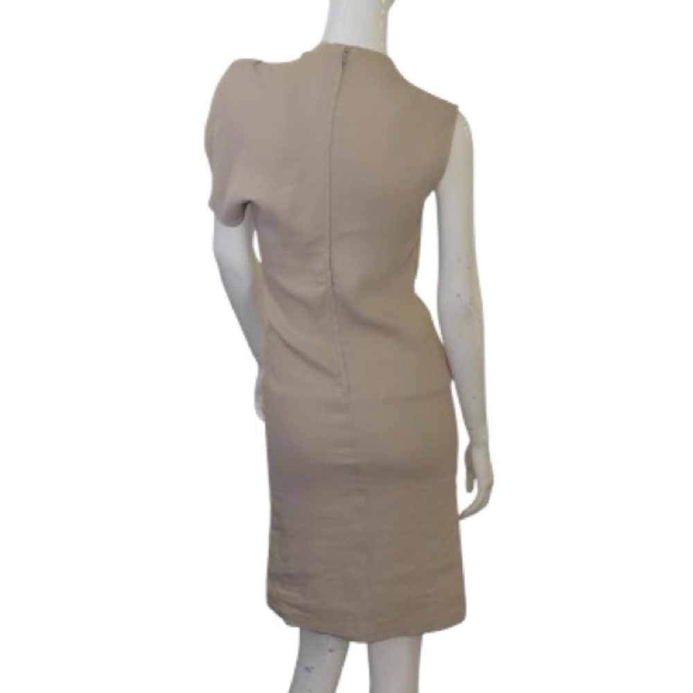 Lanvin Ete 2010 Beige Draped Shoulder Linen Midi Sheath Dress - Picture 2 of 8